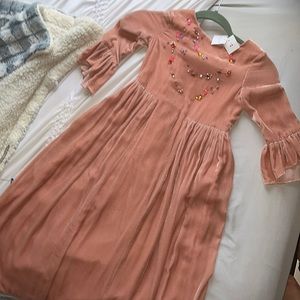 Silk crushed velvet dressy couture pink embroidered with stone (DRESS)